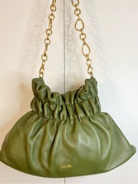 Cult Gaia Ruched Leather shoulder bag with gold chain 7.7”X13.7” Approx.
